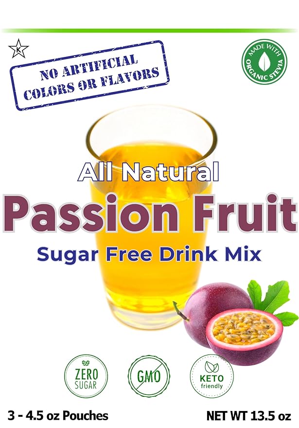 GramZero All Natural Passion Fruit Zero Calorie Sugar Free Drink Mix, Great For Nutrition Club Loaded Tea, Stevia Sweetened