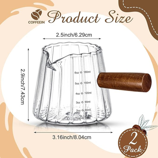 2 Pcs Espresso Shot Glass with Handle, 6 oz/180 ml Espresso Cup with Single V-shaped Mouth, Measuring Cup for Milk Tea Coffee Bar Accessories (Clear)