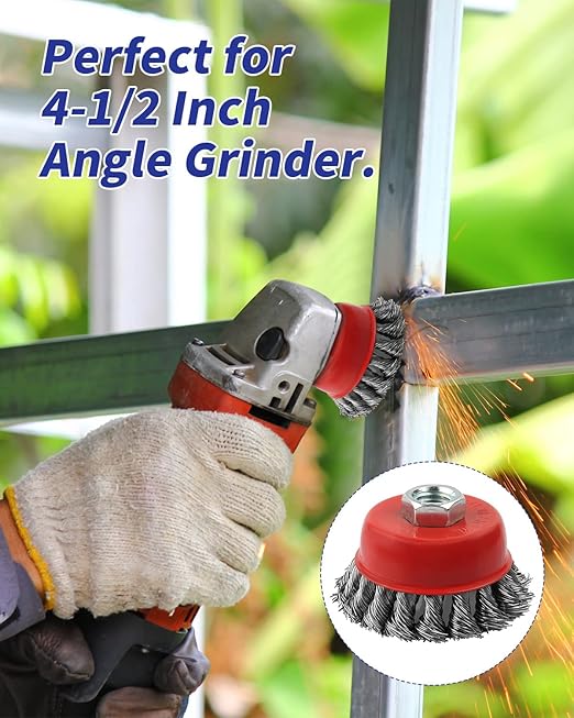 Rocaris 3 Pack Wire Wheel Cup Brush for Angle Grinders,3 & 4 Inch Twisted Knotted & Coarse Crimped Cup Brush,5/8-11 Inch Threaded Arbor for Rust, Corrosion