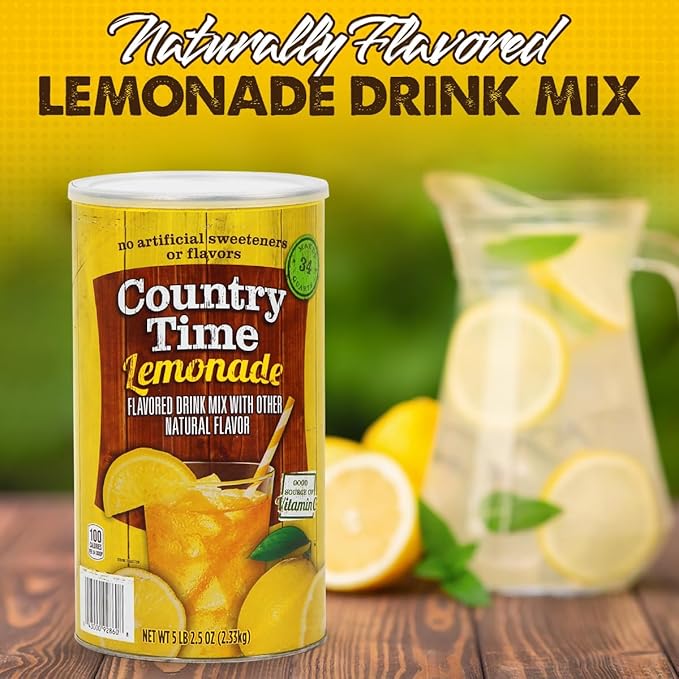 Powdered Lemonade Drink Mix- CountryTime Refreshing Lemonade Mix Powder Drink with Other Natural Flavor - Packaged in Resealable Canister with Easy Measure Scoop, 5lb Bucket, 2 Pack (Total 10.3lb)