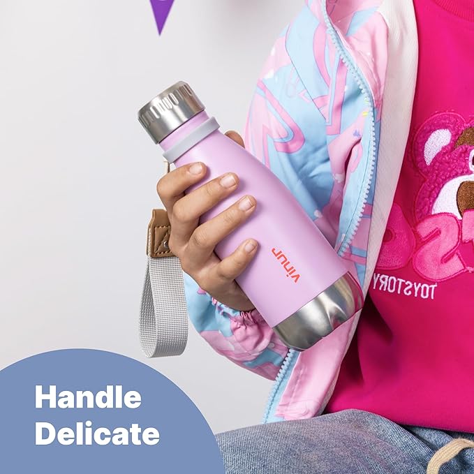 VINUR 9 oz Small Water Bottle for Kids-Stainless Steel Vacuum Insulated Water Bottle for School-Cola Shape Leak Proof Flask with Carry Rope, Royal Blue