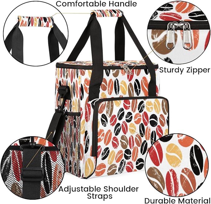 Colorful Coffee Beans Maker Carring Bag Travel Carrying Storage Tote Compatible with Keurig K-Mini or Plus Portable Single Serve Brewer Case Pockets for K-cup Pods