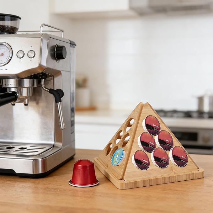 Sanpyl Coffee Pod Holder, Countertop Wood Coffee Capsule Organizer Storage Rack for 24 Pods