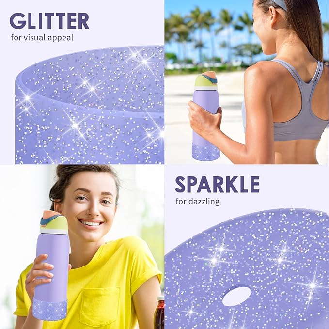Protective Glitter Silicone Boot Compatible with Owala 24oz 32oz 40oz, Bling Cup Sleeve Bottom Bumper Cover Compatible with Owala FreeSip, Twist, or Flip Stainless Steel Water Bottles