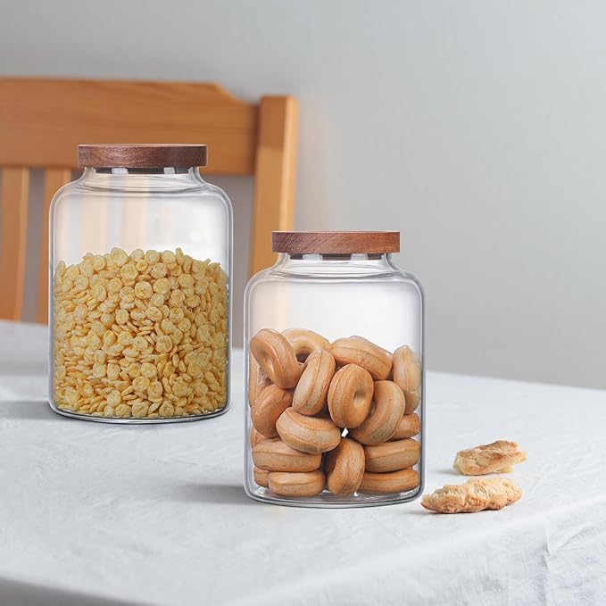 Large Glass Jar with Lid Set of 2, Glass Sugar Containers Kitchen Canisters Pantry Glass Food Storage Container for Candy Coffee Bean Cereal Flour Cookies (67oz(2000ml)-2 pack)