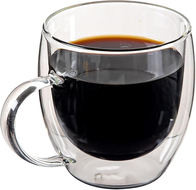 Restaurantware Coffee Cup 12 Pack of 8.45 oz Insulated Double-Wall with Handle Glass Borosilicate Coffee Cup Espresso Shot Dishwasher Safe For Hot Drinks