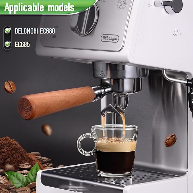 51mm 3 Ear Portafilter for DeLonghi EC680/EC685 - Stainless Steel Dual Spout Handle with Precision Basket,Siam Rosewood Grip