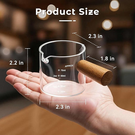 2 Pack Espresso Shot Cups Measuring cups, Wooden Handle V-Shaped Double Spout Espresso Shot Glass, Coffee Bar Essentials, coffee accessories