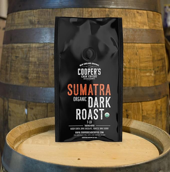 Organic Dark Roast Sumatra, Whole Bean Coffee, Single Origin Grade 1 Premium Coffee - 5lb Bag