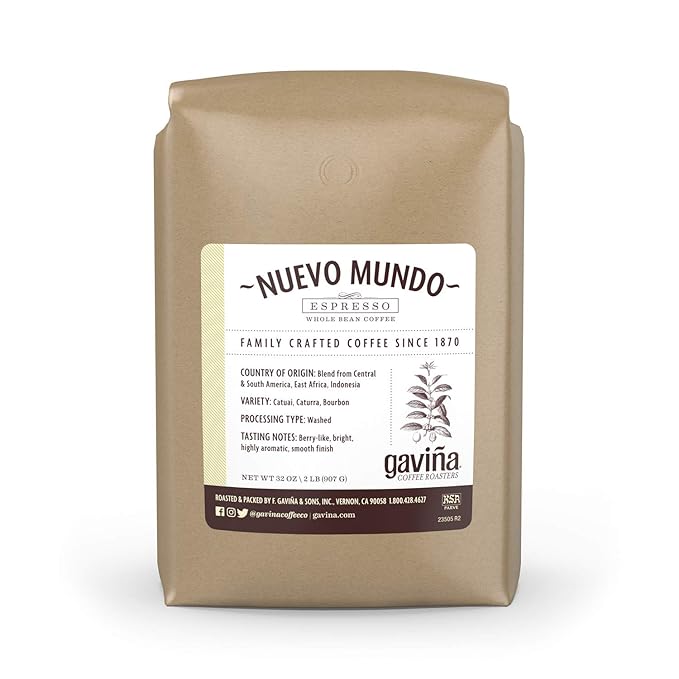 Gaviña Nuevo Mundo Espresso Whole Bean Coffee, Medium Roast, Bright and Aromatic, 32 oz Bag