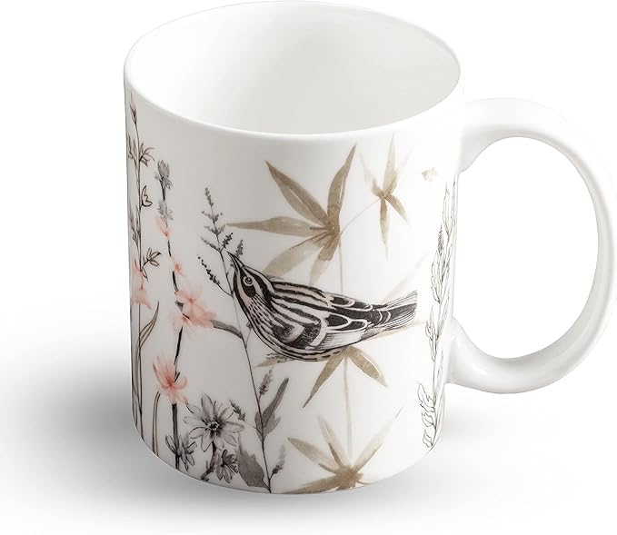Maison d' Hermine Coffee Mug with Handles Fine Bone China Mugs Pack of One Tea Cups for Hot Beverages Cappuccino Latte Home Office Perfect for Gift (Meadow Florals - Brown Meadow Mornings, 15 Ounce)