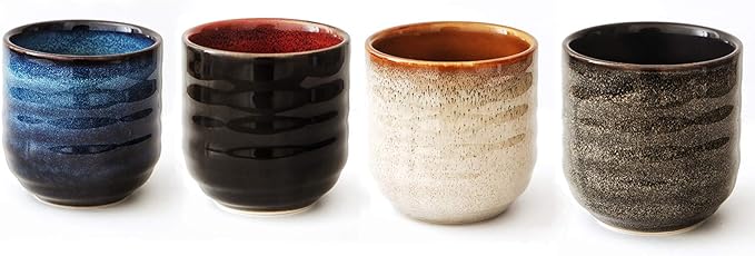Lxuwbd Japanese Style Ceramic Tea Set, Tea Cup, Coffee Cup, Yerba Mate Set, Ceramic Mate Cup Set of 4 (4 colors)