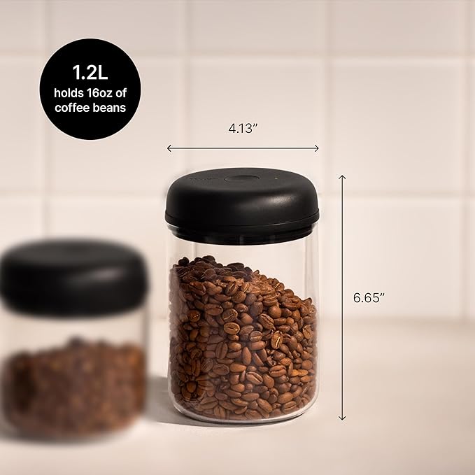 Fellow Atmos Electric Vacuum Canister & Storage Container - Airtight Coffee & Food Storage Containers - Coffee Containers - (Clear Glass, 1.2 Liter)