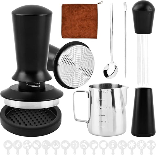 22pcs Coffee Tamper Set, Espresso Accessories, Tampers kit Barista Tools with 51mm Espresso Tamper, WDT Tool, Coffee Stirrer, Tamper Mat, Coffees Stencils, Latte Art Pen
