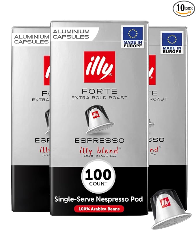 illy Espresso Compatible Capsules, Coffee Pods for Nespresso Original Line Machine, Forte Dark Roast, 100% Arabica, Premium Italian Coffee, Single Serve, 10 Count, 10 Pack