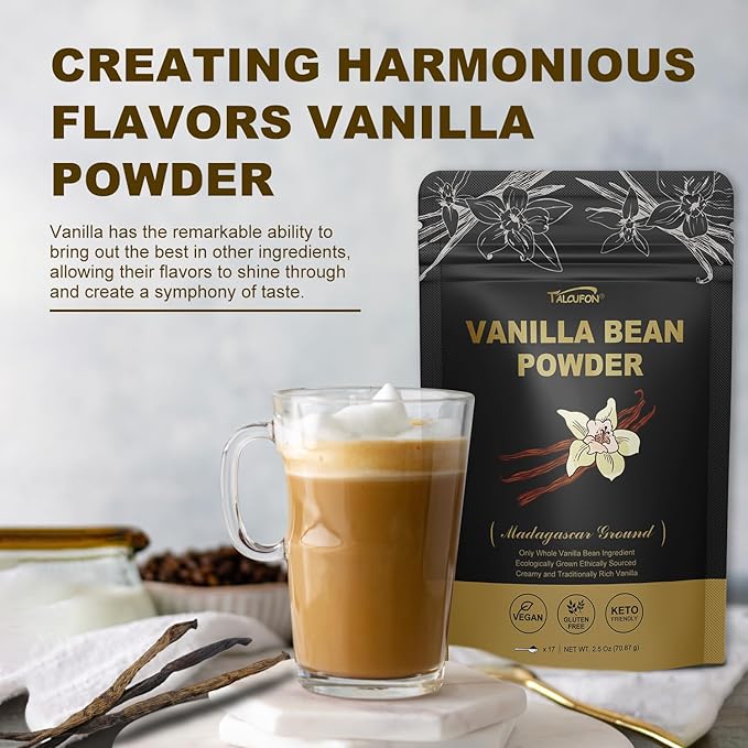 TALCUFON Madagascar Ground Vanilla Bean Powder 2.5 oz – 100% Pure, Gluten-Free, Non-GMO, No Fillers
