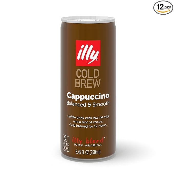 illy Ready To Drink, Cappuccino Cold Brew Coffee Cans, 100% Arabica, Premium Italian Coffee, 8.45oz, 12 Pack