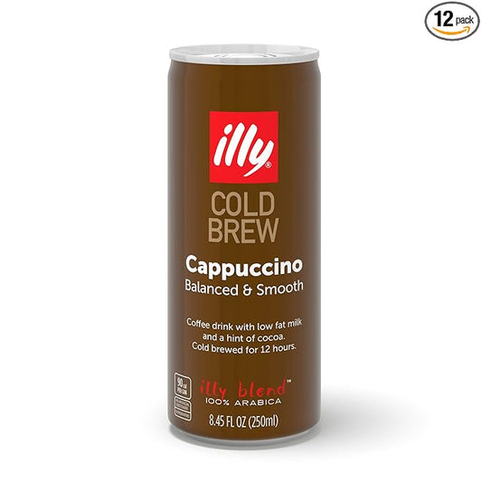 illy Ready To Drink, Cappuccino Cold Brew Coffee Cans, 100% Arabica, Premium Italian Coffee, 8.45oz, 12 Pack