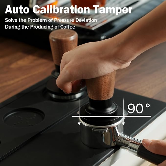 PUSEE 58mm Espresso Tamper,Calibrated Tamper with 30lbs Double Spring Loaded Tamper Walnut Wood Coffee Tamper for Barista Home,Titanium PVD Coating Base Tamper Espresso Tool Fits 58mm Portafilters