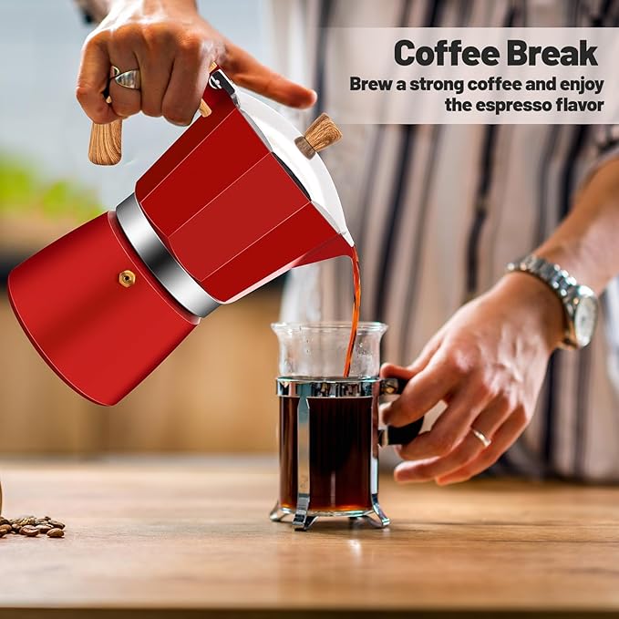 Vaolvpant 9 Cup Aluminum Moka Pot Classic Stovetop Espresso Coffee Maker 450ml 15oz Coffeemaker Percolator Mocha Pot Greca Coffee Maker Cafe Makers for Italian and Cuban Café Brewing Red