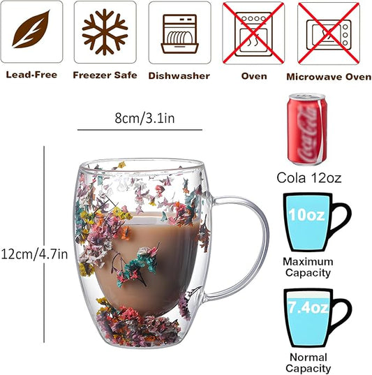 Double Wall Glass Coffee Mugs Clear Cups for Cappuccino Tea Espresso Latte Hot Beverages Glasses Birthday Gifts for Women Her