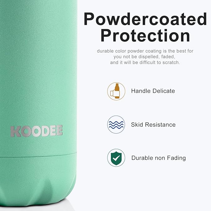 koodee Kids Insulated Water Bottle 2 Pack-17 oz Stainless Steel Double Wall Vacuum Insulated Water Bottle for School, Cola Shape Leak Proof Sports Flask (Aquamarine Blue-Sky Blue)