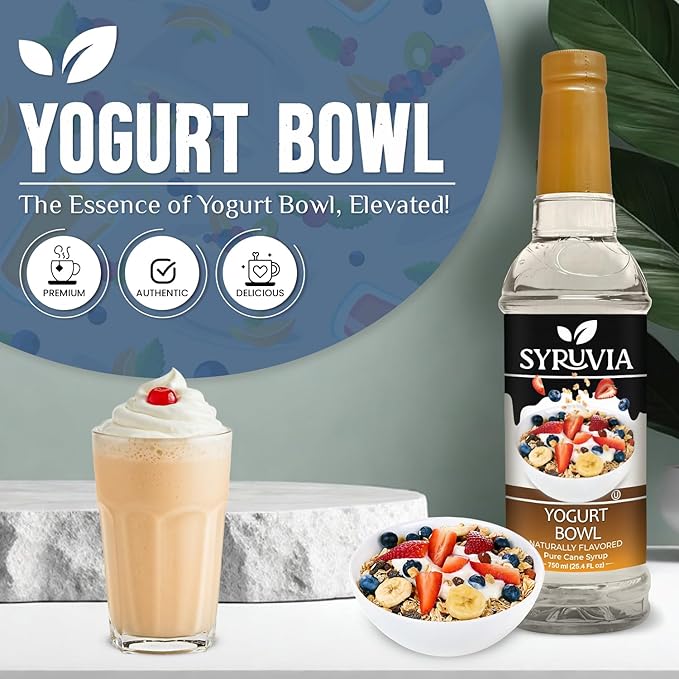 Syruvia Coffee Syrup, Yogurt Bowl Flavored Syrup for Drinks, Lattes and Desserts – 25.4 fl oz, With Pump