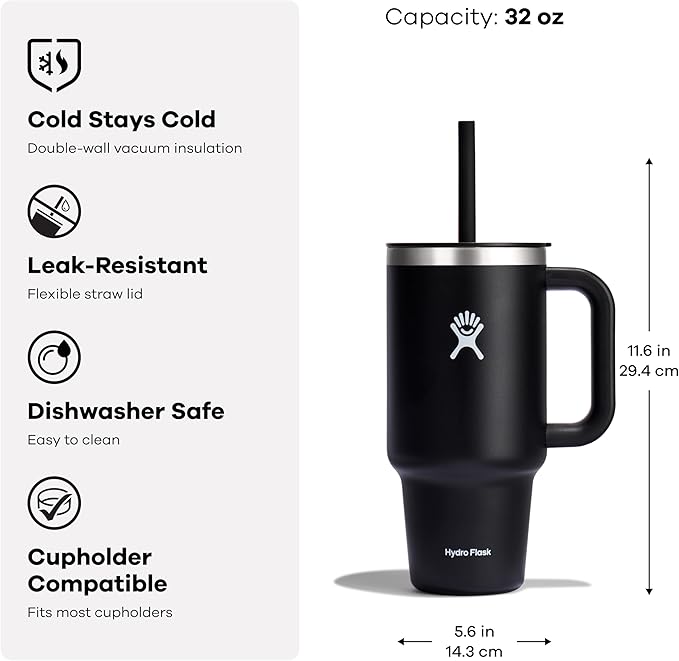 Hydro Flask 32 Oz Travel Tumbler with Handle, Lid and Straw - Insulated Stainless Steel in Western Dark Blue