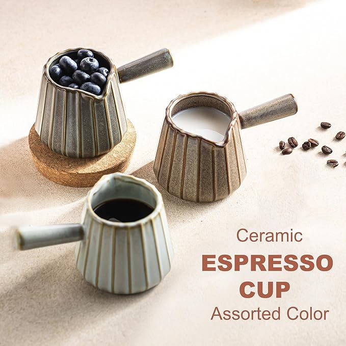 YHOJOY Espresso Cups Ceramic, 200ML Espresso Measuring Cup with Spout, Expresso Shots Cups with Handle, Espresso Accessories, Dark Green