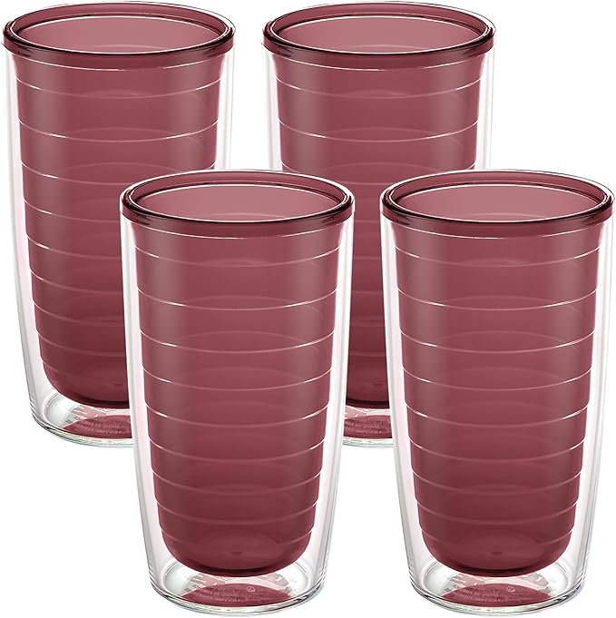 Tervis Clear & Colorful Tabletop Made in USA Double Walled Insulated Tumbler Travel Cup Keeps Drinks Cold & Hot, 16oz - 4pk, Elderberry Wild