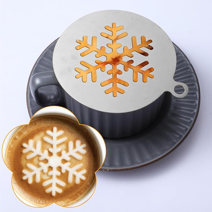 4 Pcs Coffee Stencils Latte Art, Latte Art Stencils Stainless Steel Construction, Coffee Stencil Short Handle Design for Professional Home Cafe and Baking Decoration Use