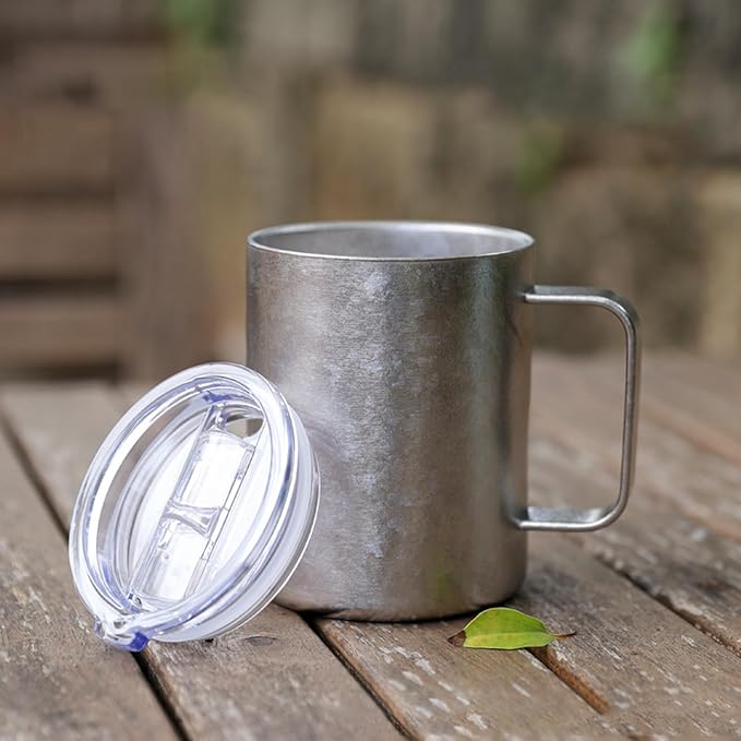 Pure Titanium Mug 400ml (13.5oz) with Leak-Proof Lid Double Wall Insulated Camping Cup Lightweight Travel Drinkware for Coffee, Hiking, Office, Easy Clean RT103T (Silver)