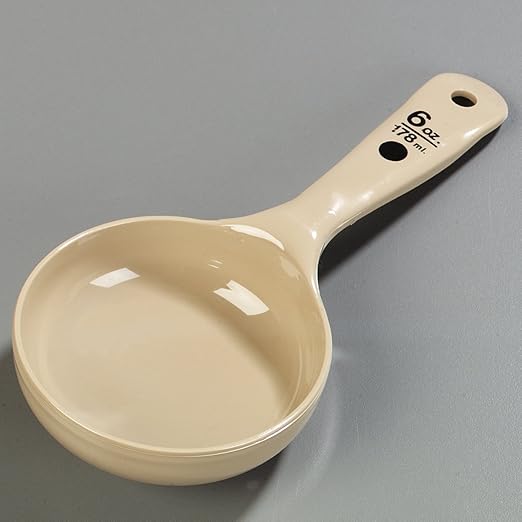 Carlisle FoodService Products Measure Miser Plastic Measuring Spoon with Short Handle, 6 Ounces, Beige