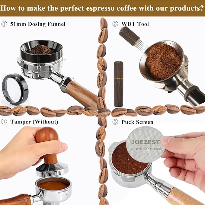 WDT Tool Espresso Accessories Kit: 51mm Dosing Funnel Puck Screen, 6 Stainless Steel Needles Espresso Distribution Tool | Espresso Tools Barista Tools Fit Espresso Coffee Machines of 51mm Portafilters