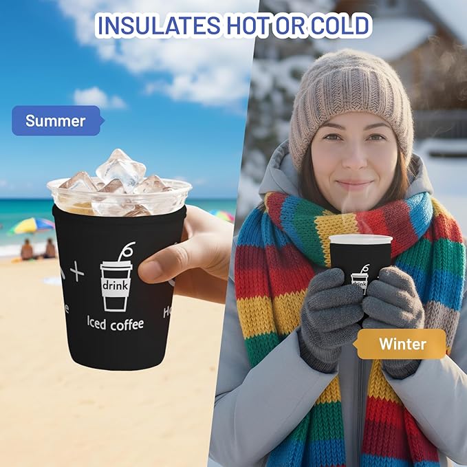 Iced Coffee Sleeve Reusable Cup Sleeves for Cold Drinks Neoprene Koozie Cozy Plastic Cup Covers for Drinks, Happy Me