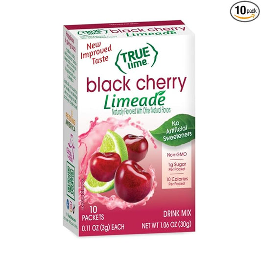 TRUE LIME Black Cherry Limeade Drink Mix (10 Packets) | Made from Real Limes | No Preservatives, No Artificial Sweeteners, Gluten Free | Water Flavor Packets & Water Enhancer with Stevia
