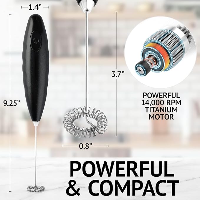 Milk Frother for Coffee - Handheld Automatic Milk Foam Maker Hand Frother for Coffee, Matcha, Hot Chocolate - Mini Drink Mixer - Mini Frother Wand by Milk Boss - Black