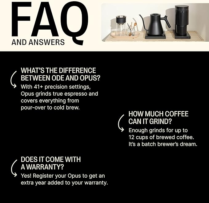 Fellow Opus Conical Burr Coffee Grinder – Electric Espresso Grinder for Home Use, 41 Adjustable Settings for Drip, French Press, Cold Brew & More, 40mm Stainless Steel Burrs, Matte Black