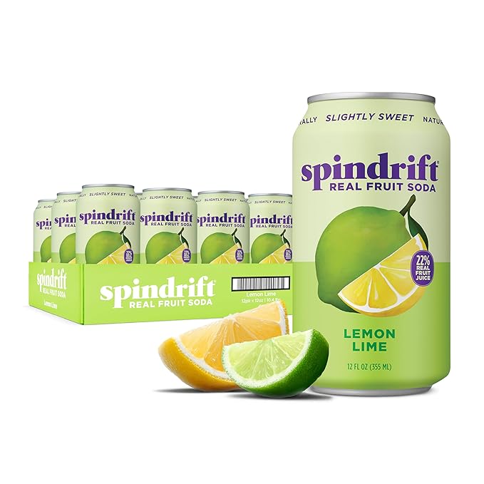 Spindrift "Lemon Lime" Soda, Made with Real Squeezed Fruit, Pack of 12
