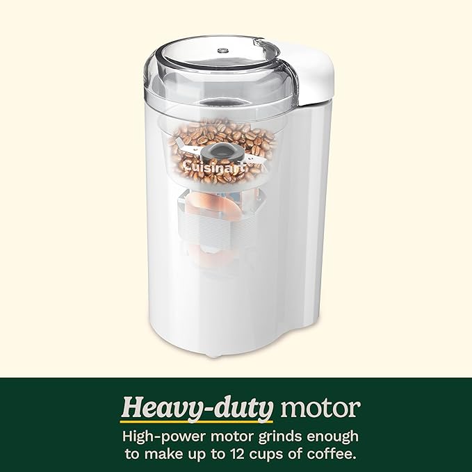 Cuisinart Coffee Grinder, One Touch Control Coffee Bean Grinder with Stainless Steel Bowl and Blades, 2.5 oz/70g Capacity Enough for 12 Cups, On/Off Switch with Safety Interlock, DCG-20N, White