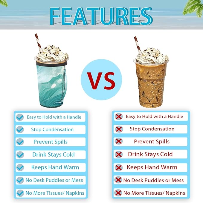 Ocean Blue Marble Reusable Insulator Coffee Sleeves for Drinks Beverages, Neoprene Holder with Handle for Most Coffee or Ice Drink, 30-32oz