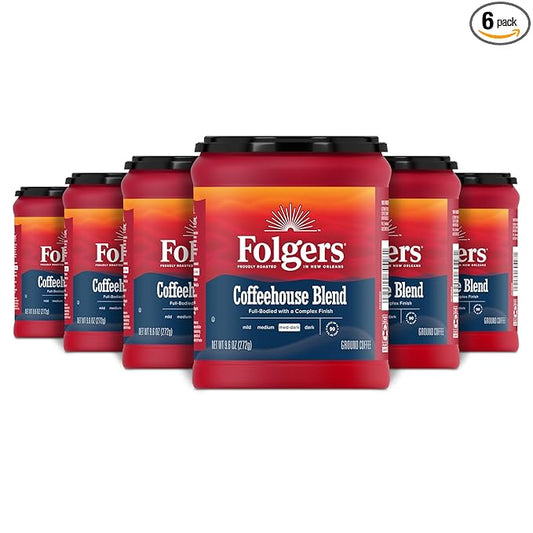 Folgers Coffeehouse Blend Medium Dark Roast Ground Coffee, 9.6 Ounces (Pack of 6)