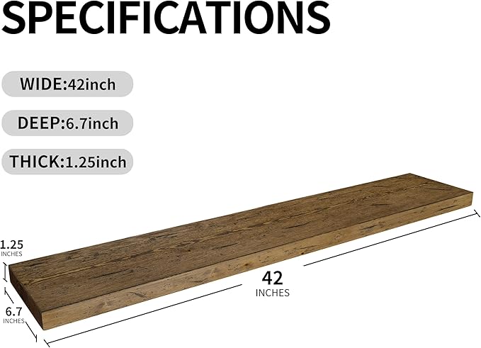 BGMG Floating Shelves 42 inch Long, Distressed,Wide Rustic Wooden Wall Shelves for Bathroom Living Room Bedroom Kitchen Farmhouse Set of 2-42x6.7x1.25 inch-Distressed Walnut