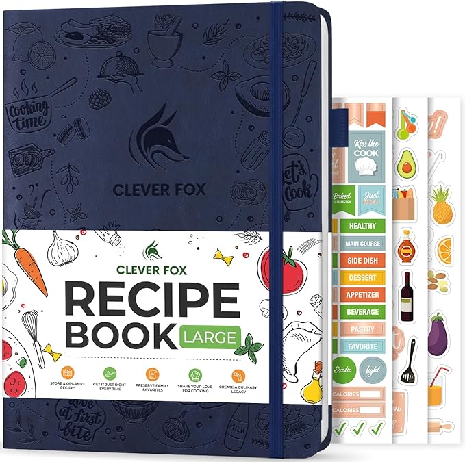 Clever Fox Recipe Book – Make Your Own Family Cookbook – Blank Recipe Notebook Organizer – Empty Cooking Journal to Write In Recipes – Large Size, 8.5”x11.2”, Hardcover, Dark Blue