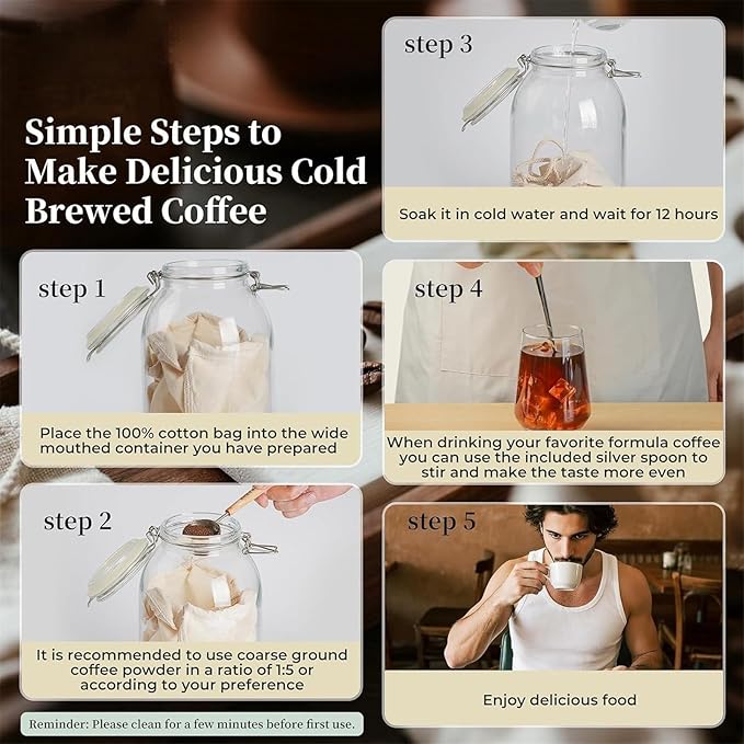 NTCLHFXU Easy Reusable Cold Brew Filter Bag Machine Washable Organic Cotton Fabric Materials Strainer Bag Washable Filter