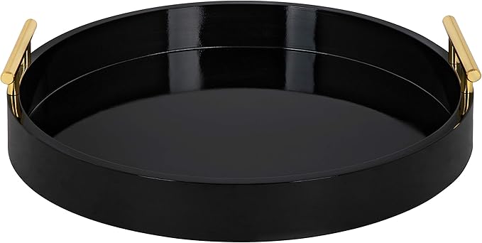 Kate And Laurel Lipton Modern Round Tray, 18" Diameter, Black and Gold, Decorative Accent Tray for Storage and Display