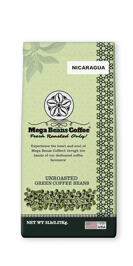 Unroasted Green Coffee Beans, Mega Beans Coffee, Specialty Grade Green Coffee Beans. (5 LB, Nicaragua)