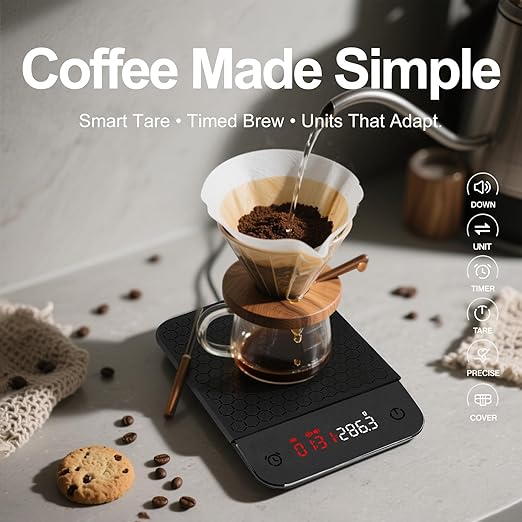 THINKSCALE Coffee Scale with Timer – Rechargeable 2kg/0.1g Accurate Espresso Scale, 3-Mode Timer Digital Coffee Scale for Pour-Over, Espresso, French Press, Kitchen Use