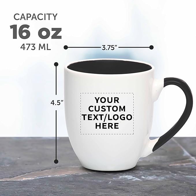 Custom Bistro Style Large Coffee Mugs 16 oz. Set of 10/50/100, Personalized Bulk Pack - Perfect for Coffee, Tea, Espresso, Hot Cocoa, Other Beverages - Black