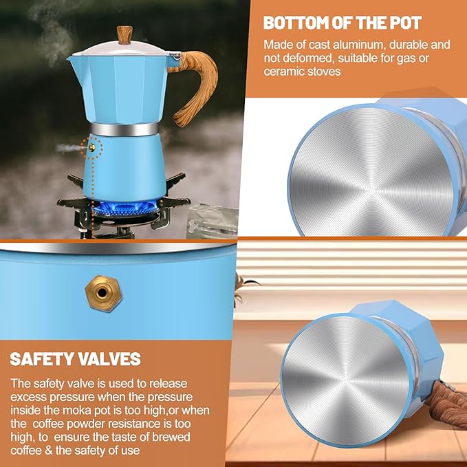 DITOSH 3 Cup Aluminum Espresso Stovetop Moka Pot Express Coffee Maker Percolator Italian Classic Mocha Coffee Machine for Italian and Cuban Cafe Brewing for Home & Camping 150ml 5oz